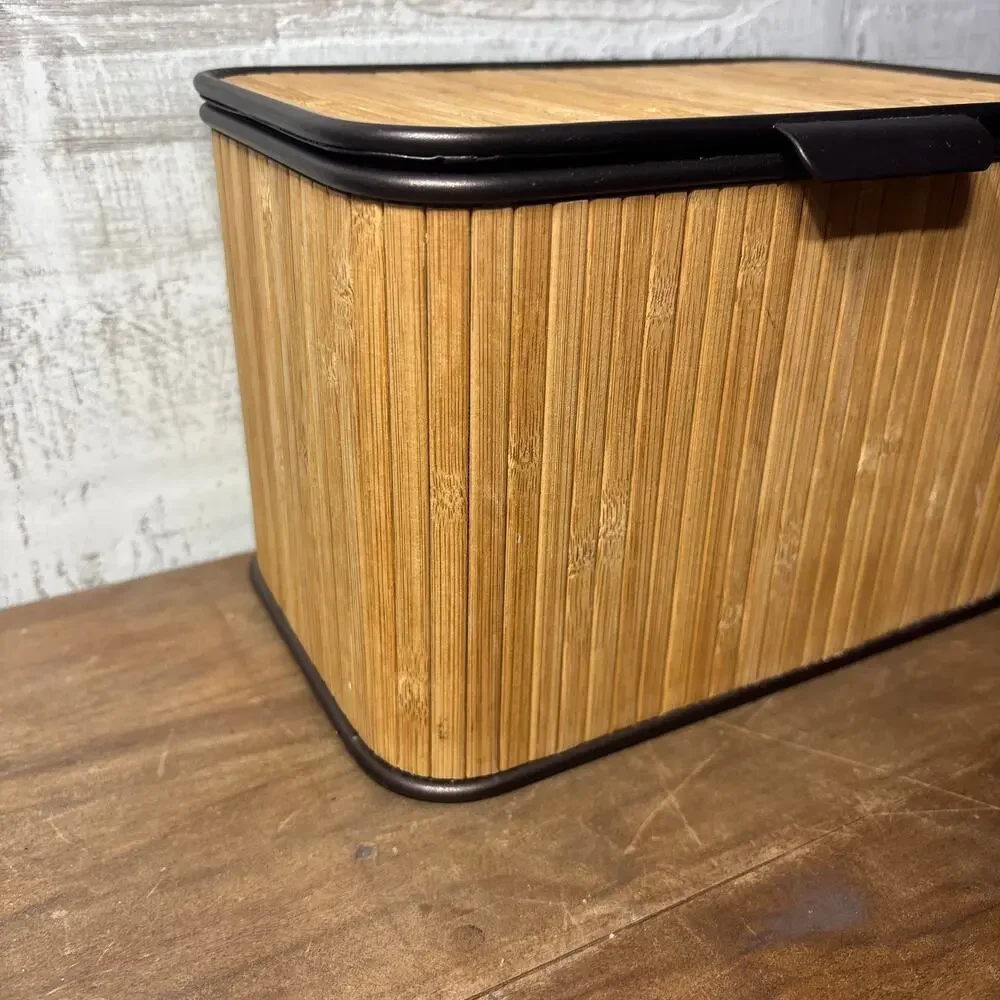 Bamboo and Metal Divided Storage Bin with Lid